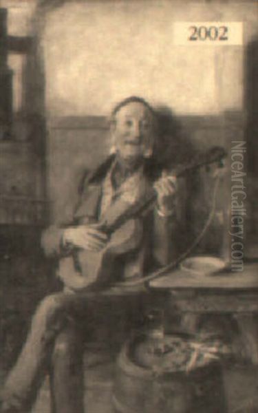 Guitar Player Oil Painting by Hermann Kern