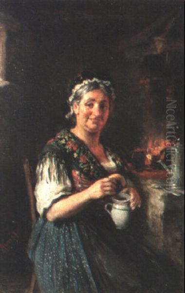 Ein Kipferl Zum Kaffee Oil Painting by Hermann Kern