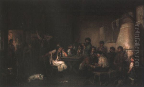 Musikanten In Einer Tiroler Wirtsstube Oil Painting by Hermann Kern