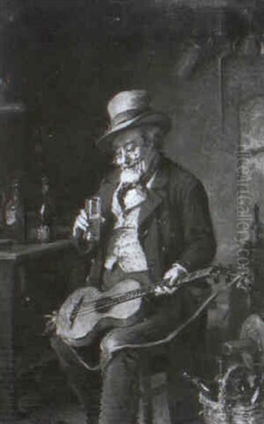 Der Musikant Im Weinkeller Oil Painting by Hermann Kern