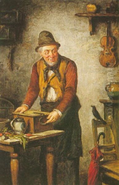 Old Man With A Musical Instrument Oil Painting by Hermann Kern