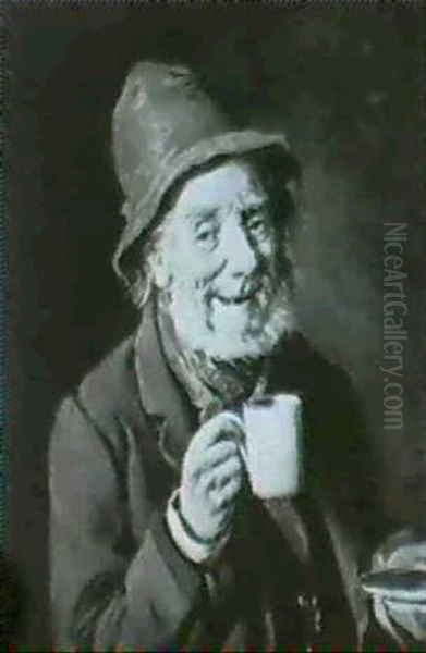 Der Kaffeetrinker.bildnis Eines Herren Mit Kaffeetasse      Dem Betrachter Zugewandt Oil Painting by Hermann Kern