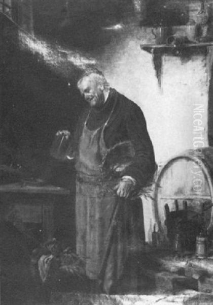 Monk In A Wine Cellar Oil Painting by Hermann Kern