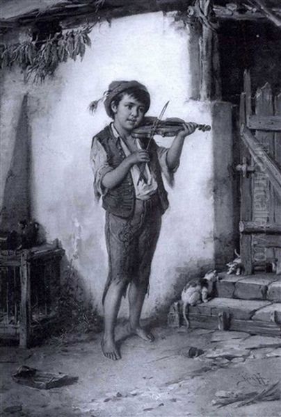 The Young Violinist Oil Painting by Hermann Kern