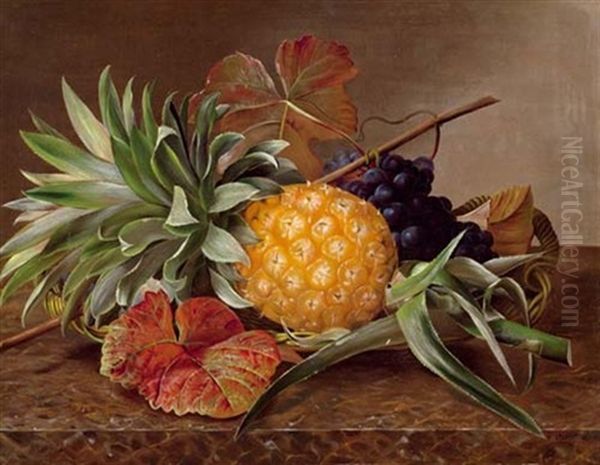 Stilleben Mit Ananas Und Trauben Oil Painting by Hansine Kern-Eckersberg