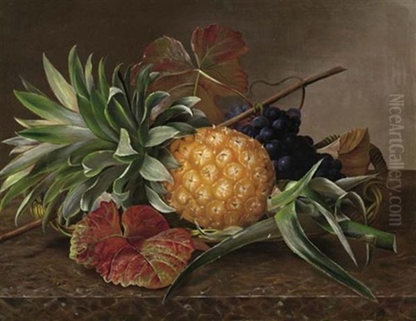 Stilleben Mit Ananas Und Trauben Oil Painting by Hansine Kern-Eckersberg