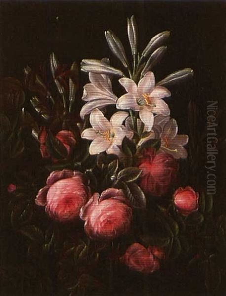 Roses And Lilies Oil Painting by Hansine Kern-Eckersberg