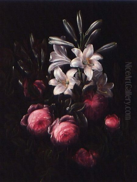 Roses And Lilies Oil Painting by Hansine Kern-Eckersberg