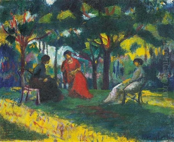 Sitting In A Park (nap) Oil Painting by Karoly Kernstok