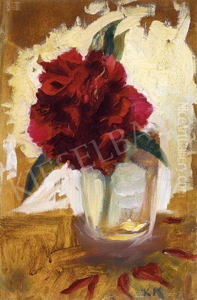 Rose In A Glass Oil Painting by Karoly Kernstok