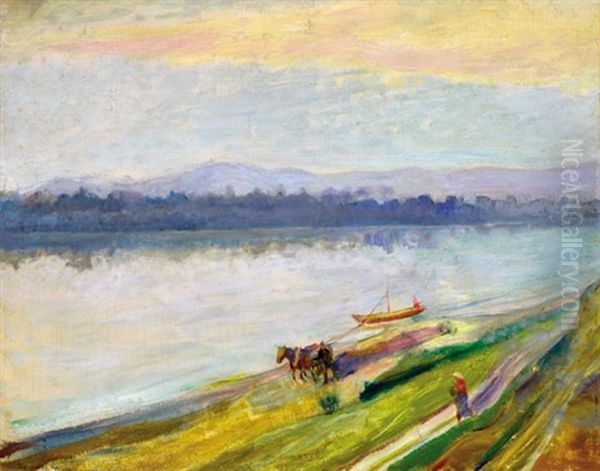 Riverside Oil Painting by Karoly Kernstok