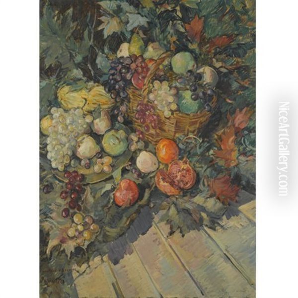 Still Life With Fruit Oil Painting by Constantin Alexeevich Kerovin