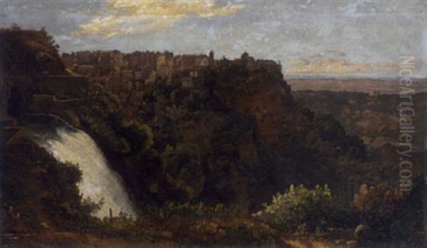 Bergdorf Mit Blick In Die Albaner Berge Oil Painting by Lipot (Leopold) Kerpel