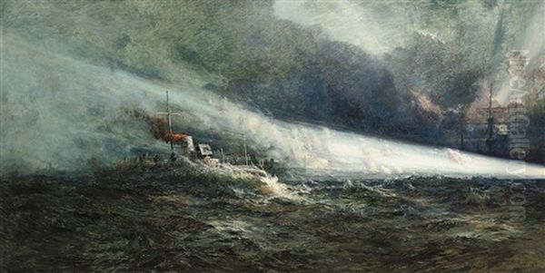 The 1st Class Torpedo Boat Tb-80 On Night Manoeuvres With The Fleet Oil Painting by George Cochrane Kerr