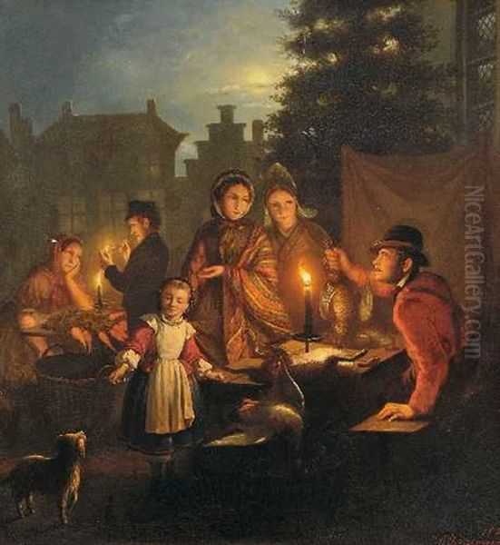 Nachtliche Marktszene Oil Painting by Wilhelmus Jacobus Kerremans