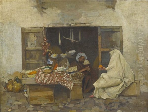 A North African Market Oil Painting by James Kerr-Lawson