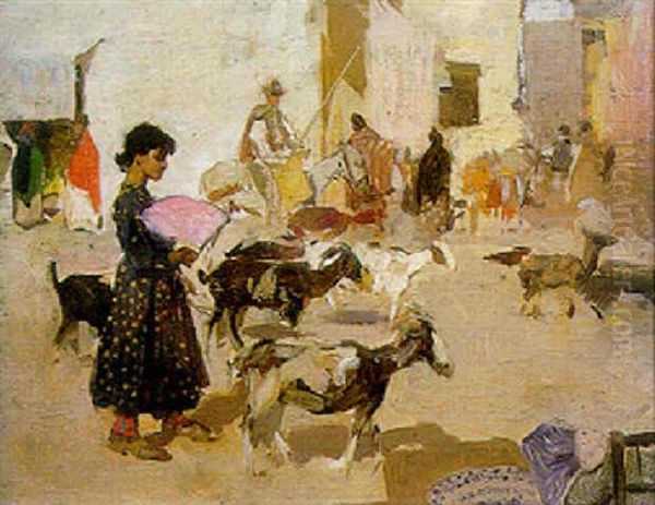 Market Day, Pliaz De La Catedral, Granada Oil Painting by James Kerr-Lawson