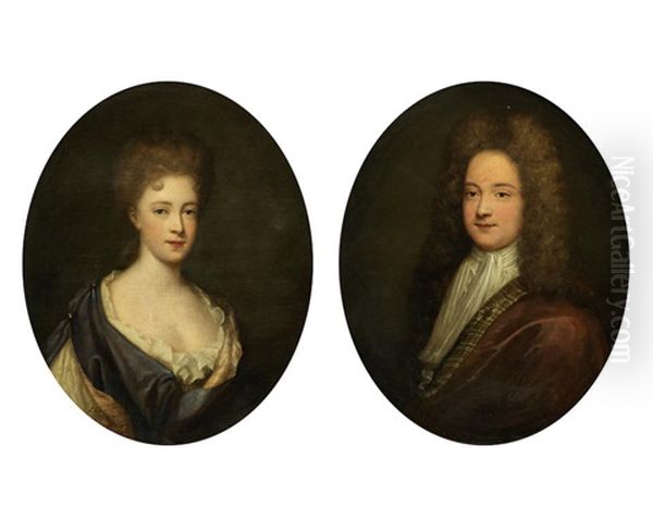 Portrait Of A Gentleman, Half-length; And Portrait Of A Lady, Half-length Each 75cm X 63.5cm (2) Oil Painting by Frederick Kerseboom