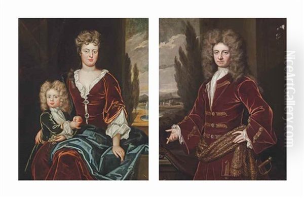 Portrait Of Ann Whitfield Of Canterbury (1630-1703), Nee Whitfield Of Ives Place; And Portrait Of John Whitfield Of Canterbury (1626-1705) Oil Painting by John Kerseboom