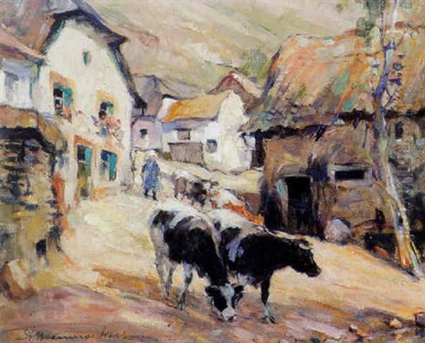 A View Of A Mountain Village Oil Painting by Anton Kerssemakers