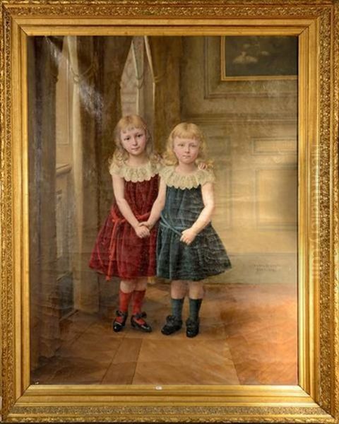 Portraits De Deux Fillettes Oil Painting by Karel Lodewijk de Kesel