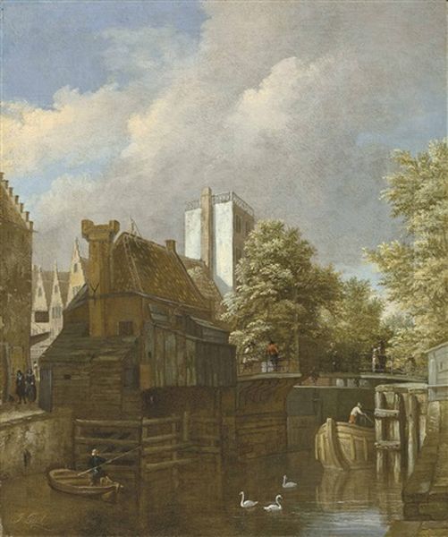 Amsterdam, The Sint-anthoniesluis Looking North From The Brouwersgracht, With The Gabled Houses Of Sint Antoniesbreestraat To The Left Oil Painting by Jan van Kessel the Elder