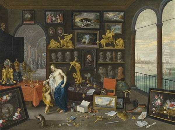 Allegory Of Sight, A View Of Antwerp Beyond Oil Painting by Jan van Kessel the Elder