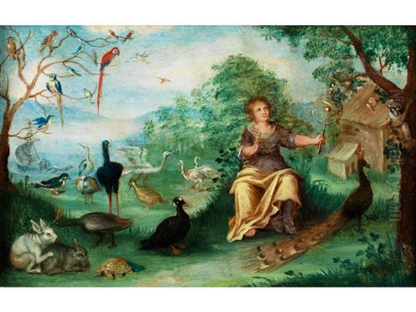 Landschaft Mit Paradiesvogeln, Tieren Und Allegorie Oil Painting by Jan van Kessel the Elder