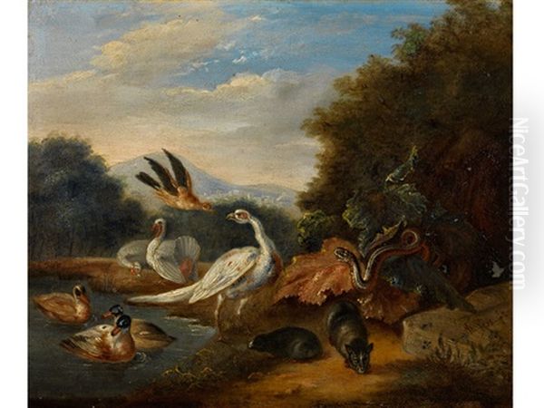 Exotische Fauna In Hugeliger Landschaft Oil Painting by Jan van Kessel the Elder