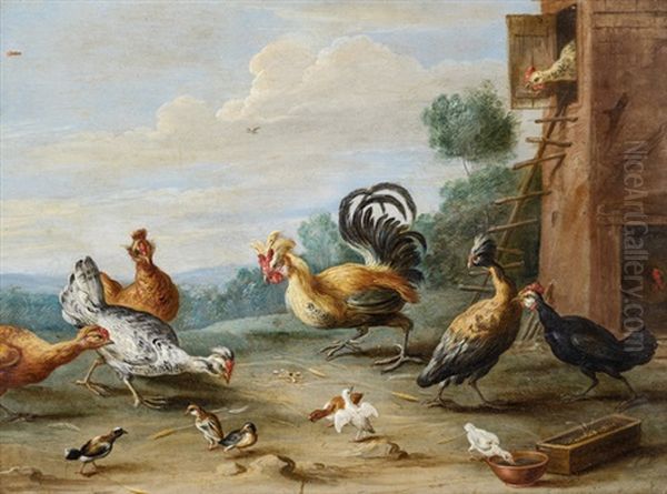 Geflugelhof Mit Kuken Oil Painting by Jan van Kessel the Elder