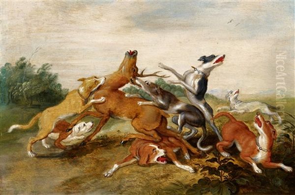 Hirschjagd Oil Painting by Jan van Kessel the Elder