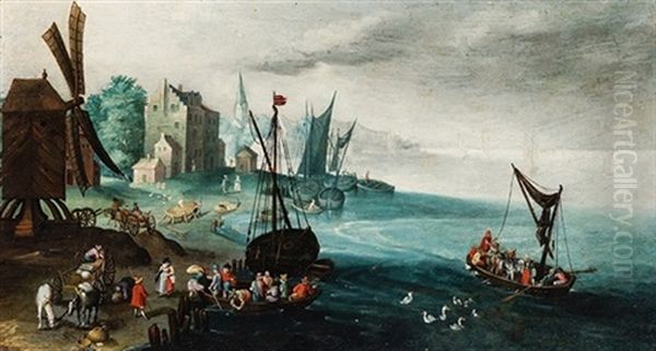 Vista Costera Con Astilleros Y Molino Oil Painting by Jan van Kessel the Elder