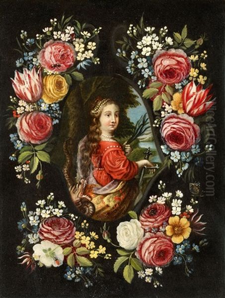 Flowers Before A Stone Relief Of Saint Martha Of Bethany (collab W/studio) Oil Painting by Jan van Kessel the Elder