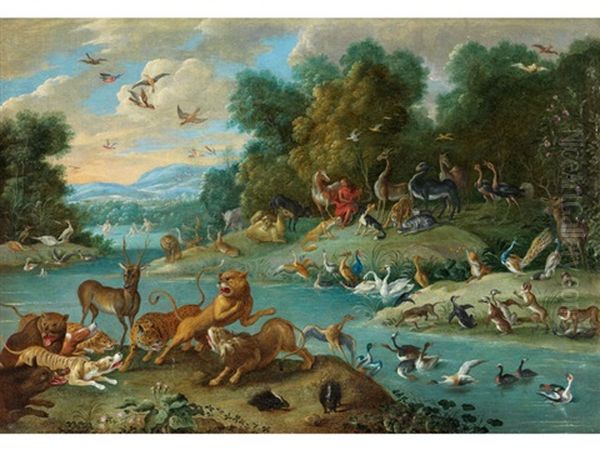 Paradieslandschaft Mit Orpheus, Um 1668 Oil Painting by Jan van Kessel the Elder