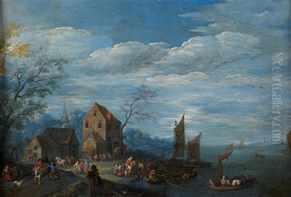 Pueblo Portuario Oil Painting by Jan van Kessel the Elder