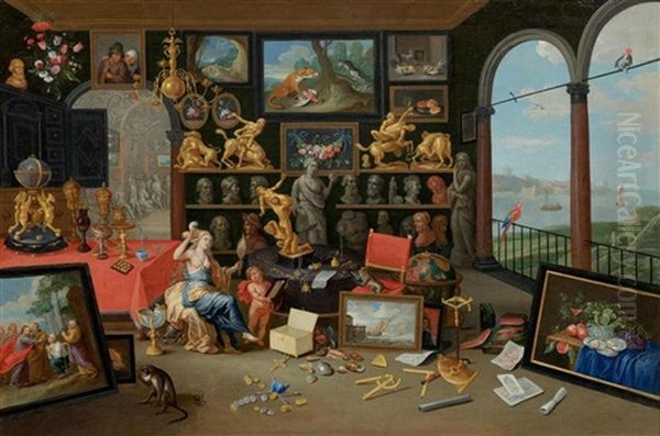 An Allegory Of Sight: A View Of A Collector's Cabinet Oil Painting by Jan van Kessel the Elder