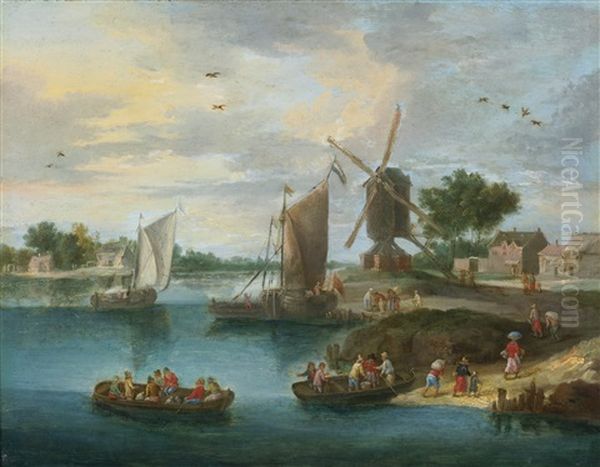 A River Landscape With A Windmill Oil Painting by Jan van Kessel the Elder