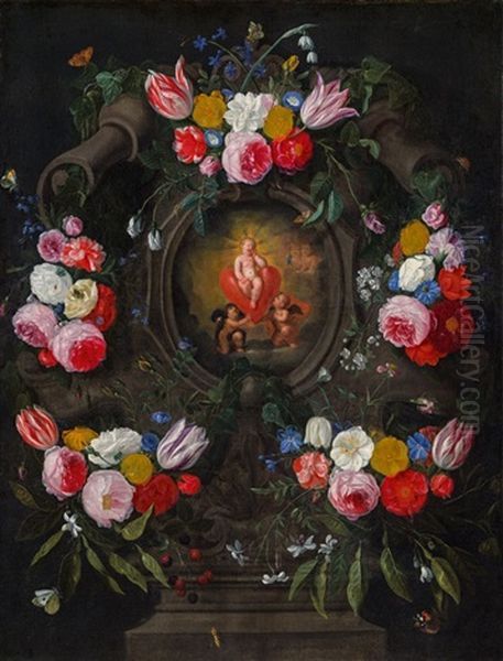 Blumenkartusche Mit Christuskind Oil Painting by Jan van Kessel the Elder