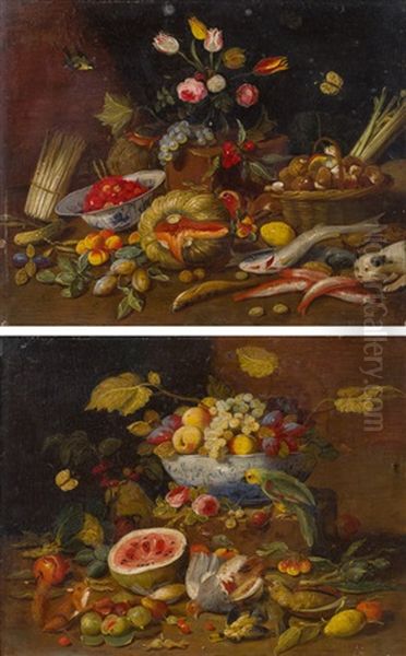 Stillleben Mit Fruchten, Blumen Und Tieren (pair) Oil Painting by Jan van Kessel the Elder