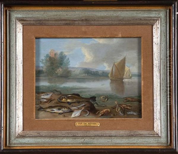 Nature Morte Aux Poissons Le Long D'un Fleuve Oil Painting by Jan van Kessel the Elder