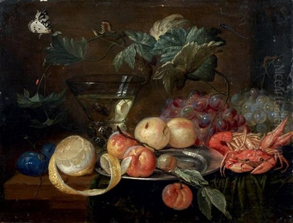 Nature Morte Aux Raisins, Peches Et Crustaces Oil Painting by Jan van Kessel the Elder