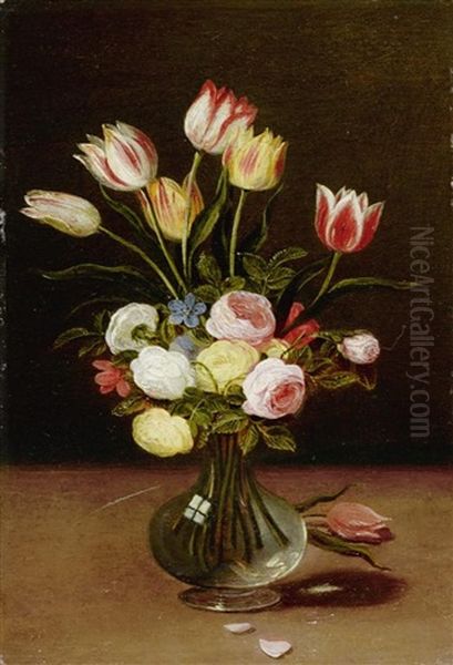 Blumen Mit Tulpen Und Pfingstrosen In Einer Vase Oil Painting by Jan van Kessel the Elder