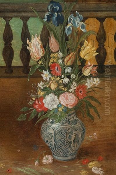 Stillleben Mit Blumen Und Ballustrade Oil Painting by Jan van Kessel the Elder