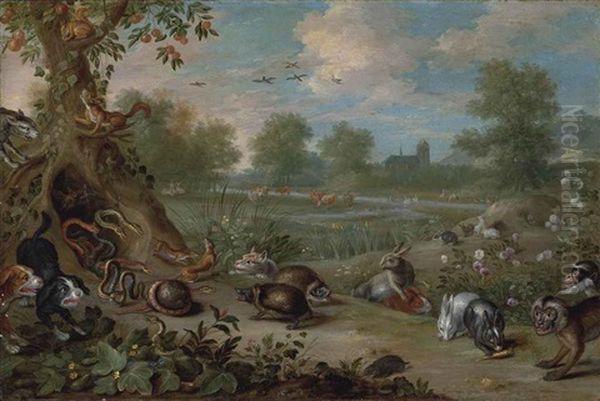 A Scene From Aesop's Fables: The Porcupine And The Snakes Oil Painting by Jan van Kessel the Elder