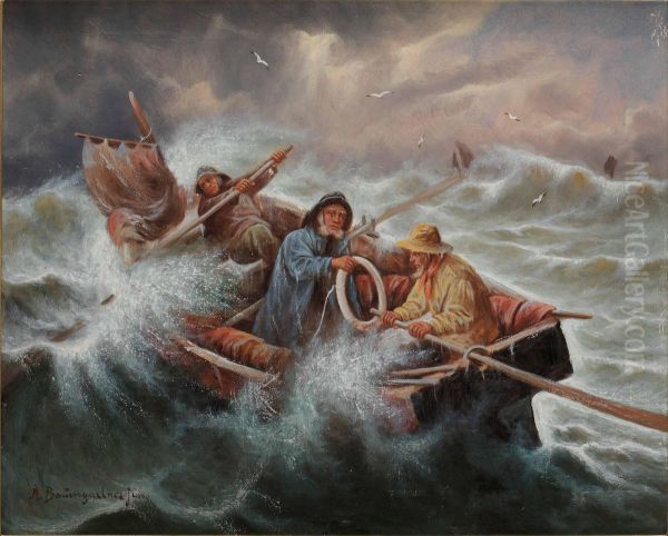 Sjoman Pa Stormigt Hav Oil Painting by Adolf Baumgartner