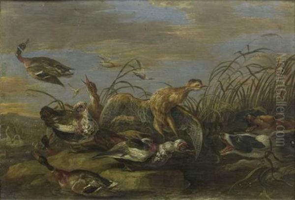 Chiens Et Volatiles Dans Un Paysage Oil Painting by Jan van Kessel the Elder