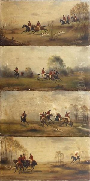 Hunting Scenes Oil Painting by August Baumgartner