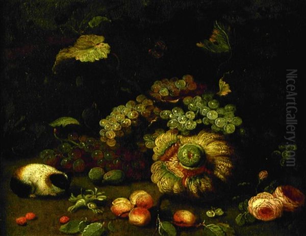 Nature Morte Aux Raisins, Citrouille Et Hamster Oil Painting by Jan van Kessel the Elder