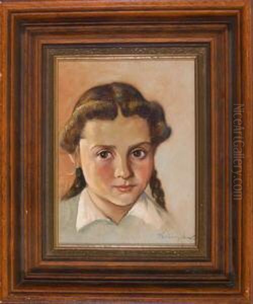 Madchenportrait Oil Painting by August Baumgartner