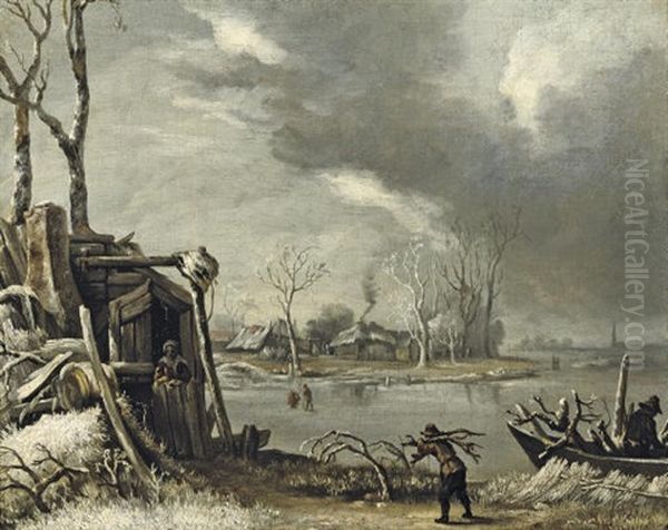 A Winter Landscape With A Faggot-gatherer Oil Painting by Jan van Kessel the Elder